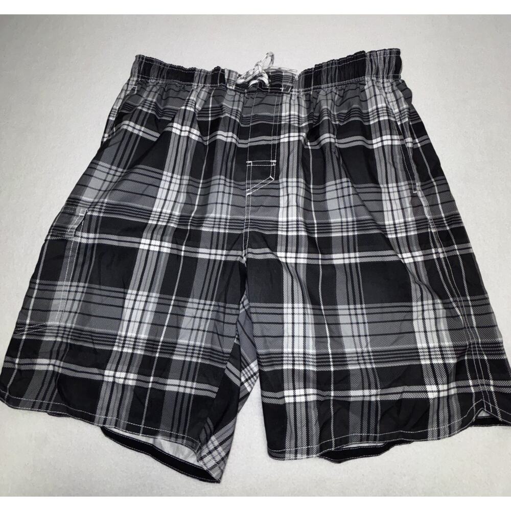 Paradise Collection Men's XL Black Plaid Swim Shorts Trunks Polyester
